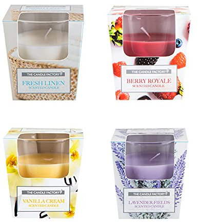 Immerse Creations (4-Pack) Assorted Scented Candle Set in Glass Cup Jar | Fresh Linen, Berry, Vanilla, Lavender, 3 Oz, (GLASS4)