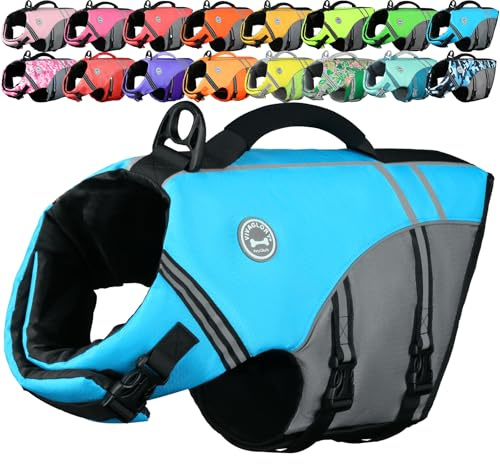 VIVAGLORY Sports Style Hundeschwimmweste, Rettungswesten Für Hunde Bootfahren, Auftrieb & Schwimmhilfe, Schwimmweste, XL, Blau