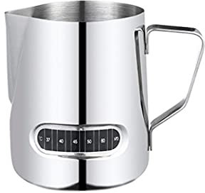 Milk Frothing Cup Milk Frothing Pitcher With Temperature Scale Stainless Steel Coffee Jug Large Capacity 16.9oz Milk Frother Barista Tool Coffee Art (Color : Silver)