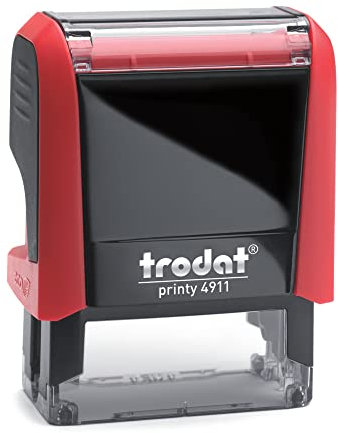 Trodat Printy 4911 - Gehäusefarbe feuerrot - mit Wunschtext personalisierbarer Namensstempel, Adressstempel oder Textstempel - 38x14 mm - 4 Zeilen