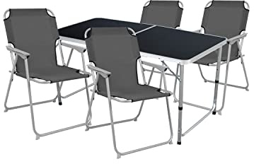 Mojawo 5tlg. Campingmöbel Set Alu 120x60x58/70cm 1x XXL Campingtisch Black Edition mit Tragegriff + 4 Campingstühle anthrazit Stoff Oxfort