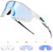 KAPVOE Fahrradbrille MTB Brille Selbsttönend Klar Radbrille Rennrad Sportbrille Sonnenbrille Radsport Laufen Golf Fahrerbrille Baseball Herren Damen Blau Weiß 06