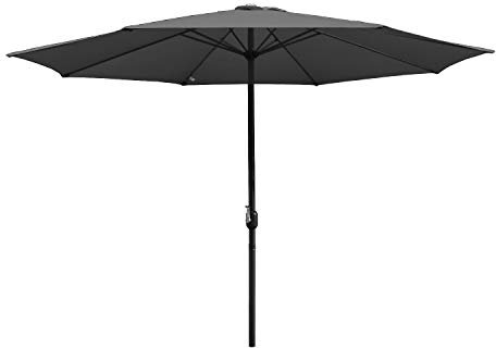 Herrselsam Sonnenschirm Ø 350 cm Strandschirm mit Handkurbel Gartenschirm Marktschirm UV-Schutz Faltbar Terrassenschirm Standmarkise(Grau,Winkel Nicht Verstellbar)
