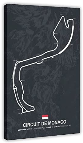 FISH DRAGATE Monaco Circuit F1 Track Leinwand Poster Wandkunst Dekor Druck Bild Gemälde für Wohnzimmer Schlafzimmer Dekoration Rahmen Stil 30 x 45 cm