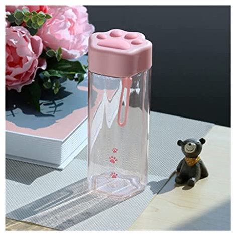 INKTUS Trinkflasche Wasserflasche Kreative Niedliche Katzenkralle Transparente Wasserschale Tragbare Anti-Fall-Plastik-Wasserschale Für Männer Und Frauen Sportflasche (Blue : Pink, Size : 500ml)