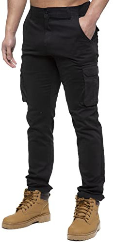 989Zé ENZO Mens Cargo Combat Pants Straight Leg Regular Fit Chino Trousers EZ425 BLK 32W / 30L