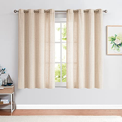 Vangao Leinen Gardinen Braun Streifen Muster Blickdicht Ösenschal Vorhange mit Ösen Modern Leinenoptik Nadelstreifen Vorhänge Wohnzimmer Privarsphäre Gardine Blickdicht Ösenschals 2 Stück 130x175cm