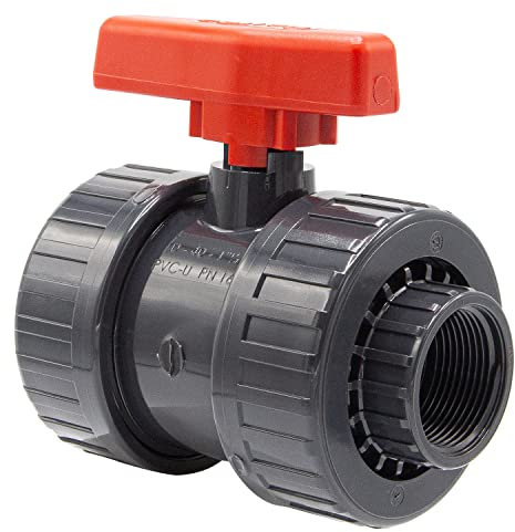 PVC-Kugelhahn mit Innengewinde I 1 1/4 x 1 1/4 I Verschraubung für Verbindungsstücke mit AG I Absperrhahn 2-Wege I PVC-Rohrverbinder I Kugelschieber für Pool- und Teichbau I bm031