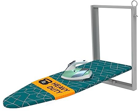 Xabitat Wall Mounted Ironing Board, 36.2 X 12.2 Compact Mount Fold Down Iron Board for Small Spaces, Space Saving with Cotton Fabric Cover, Green & Grey