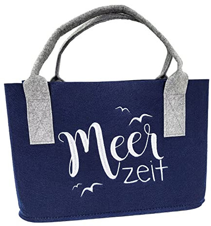 BUSDUGA 4221 Filztasche Meerzeit ca. 40x27x27 cm, faltbare Einkaufstasche Shopper wählbar in zwei Farben (blau)