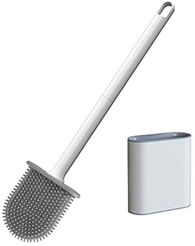 PAIDASHU Cepillo de inodoro, cepillo de inodoro de silicona para baño, con soporte montado en la pared, con mango largo antideslizante, secado, limpieza profunda profesional para baño (blanco)