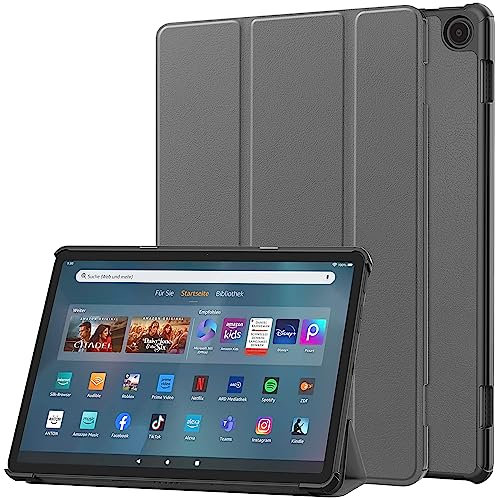 SONIGRA Trifold Tablet Cases for Amazon Fire Max 11 2023 Release, Flip PU Leather Smart Auto Sleep/Wake Function for Fire Max 11 Folio Full Hard Back Protective Stand Case (Grey)