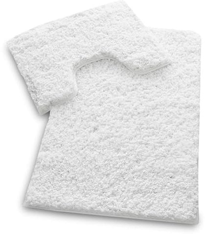VELVETIO Bath Mats & Pedestal Set, Zero Twist Fluffy Super Soft 100% Microfiber Non-Slip Shaggy 2 Piece Bathroom Rugs, Extra Thick Machine Washable Water Absorbent Toilet Rug Sets, White