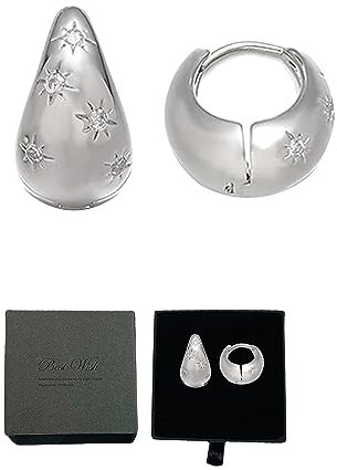 GoldenPlayer 18K Ohrringe Dupes, Ohrringe für Damen, Ohrringe Creolen für Damen, Hypoallergene 585 Vergoldete Ohrringe mit Ohrringbox (B-Silver)