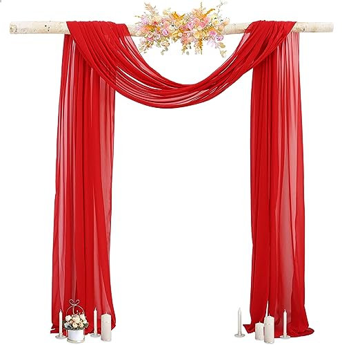 PATYDEST Wedding Arch Draping Fabric Red Drapery 20FT Sheer Chiffon Backdrop Curtains 1 Panel Sheer Arch Fabric Drape Arch Decorations for Wedding Ceremony Wedding Archway Drapes Party Ceiling Decor