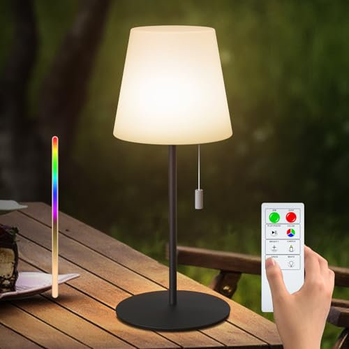 Postlucky LED Tischlampe Kabellos Dimmbar Warmweiß 8 Farben Farbwechsel LED Akku Outdoor Tischlampe USB Aufladbar LED Tischleuchte Kabellos IP44 Wasserdicht für Garten Hotel Esstisch Bar (Schwarz)