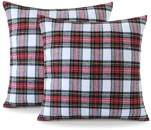 Ohok Dekorativ Vintage Kissenbezug, Polyester Leinen Plaid Zierkissenbezüge, Deko Sofakissen Couchkissen Kissenhülle Set für Schlafzimmer Wohnzimmer Sofa Couch Auto (60x60 cm, 2 Stück Mehrfarbig)