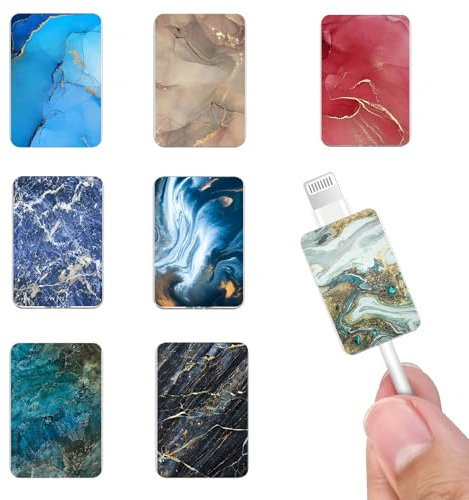 Cute Luxury Cable Protector for iPhone Type-c, Unique Jade Stone Glossy Marble Pattern 8pcs Soft USB Cable Cord Protector,Charging Cord Protector,Cable Chompers,Cable Sleeve Cord Saver