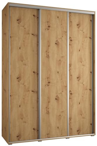 MEBLE KRYSPOL Davos 1 180 Schlafzimmerschrank mit DREI Schiebetüren - Moderner Kleiderschrank mit Kleiderstange und Regalen - 235,2x180x60 cm - Artisan Artisan Silber