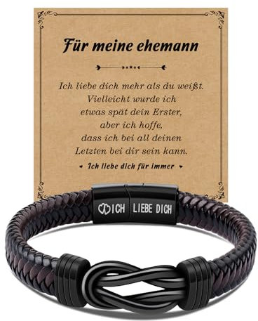 CheersLife Jahrestag Geburtstag Geschenke Für Ihn Ehemann Von Frau, Zu Meinem Ehemann Einzigartige Geschenke Knoten Lederarmband Für Männer, Ich Liebe Dich Herren Armbänder Leder Geschenk Valentinstag