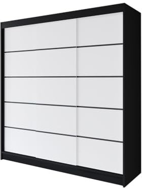 Easy4You R7 200 cm Schwarz/Weiß Schiebetüren Kleiderschrank 200x215x58 cm Schlafzimmermöbel, Aufbewahrung - Mehrzweckschrank - Farbe: Schwarz/Weiß