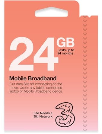 Three Mobile Pay As You Go Mobile Broadband 24 GB data SIM