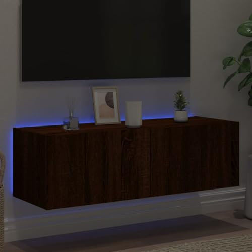 Natulvd Floating TV Stand, Wall Mounted TV Cabinet with LED Lights, 100cm Modern Entertainment Center Media Console with Storage, Wall TV Cabinet for Most TVs (Brown Oak)