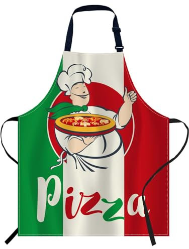 Smooffly Schürzen für Zuhause und Küche, A07, Italienische Flagge mit Pizzakoch, 27x31 Inch