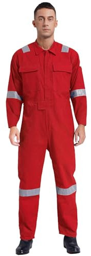 dPois Tuta Intera da Lavoro in Cotone Multitasca Uomo Coverall Salopette da Lavoro con Strisce Riflettenti Tuta Intera Salopette Antipolvere Abbigliamento da Lavoro Workwear Rosso 6XL
