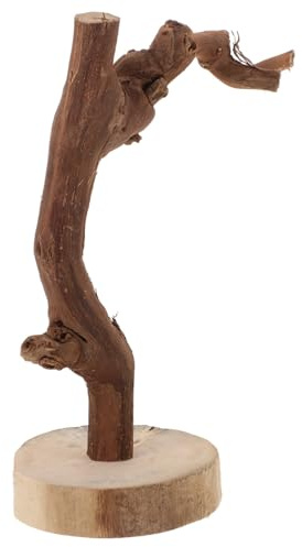 HANABASS Soporte para Percha De Loro De Madera Natural 7.87X5.90X3.54 Pulgadas con Base Estable Soporte Multifuncional para Entrenamiento Juego E Interacción De Aves como Periquitos Y Cacatúas