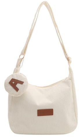 Ldabrye Handtaschen für Damen, Umhängetasche, Hobo-Tasche, Totes, Tasche für Mädchen, modische Schultertaschen, Cord, Crossbody-Tasche für Mädchen, Teenager, Schulbuchtasche, weiß