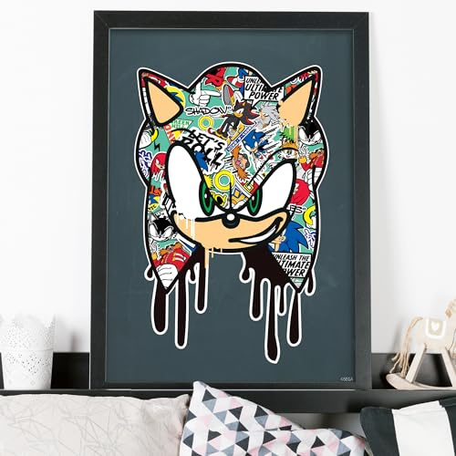 Sonic The Hedgehog Wall Sticker - Sonic Head Dripping Graffiti Wall Art (60cm Width x 40cm Height)