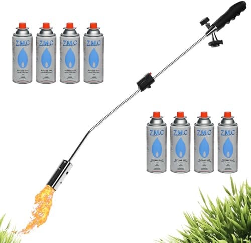 ZMC Unkrautbrenner 2,5 kW + 8x Gaskartuschen 227g, Unkrautvernichter mit Piezo-Zündung & stufenloser Flammenregelung, Abflammgerät bis 1400 °C für Garten, Gehweg, Grillanzünder, Moosentferner