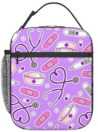 KWQDOZF Bolsa de almuerzo morada con estampado de enfermera, lonchera reutilizable, caja portátil a prueba de fugas para mujeres y hombres