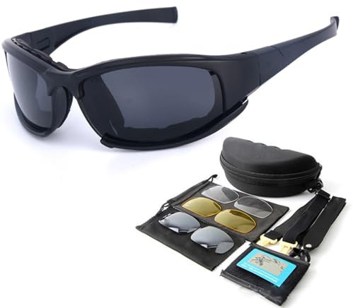 MADGININE Cycling Glasses with 4 Pairs of Interchangeable Lenses - MTB Sports Sunglasses for Men and Women - Polarised Wind Protection in Transparent/Yellow/Mercury/Gray