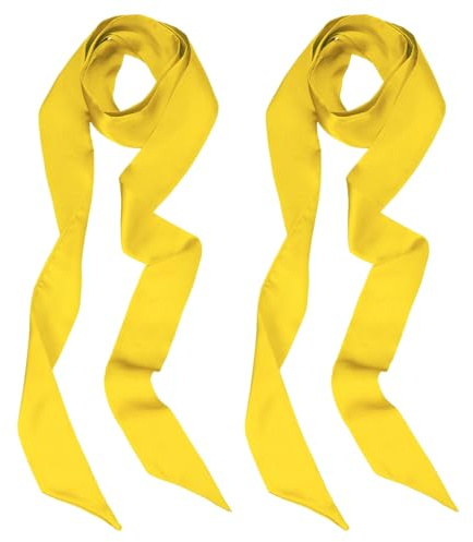 PATIKIL Stilvolles Bandtuch, 2er-Pack, Gelb | Einfarbiges Dünnes Tuch, Reines Langes Halstuch aus Seidensatin, Gürtel, Haarschals, Handtaschenband, Krawatte für Frauen