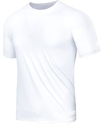 AMZSPORT Herren UV Shirt Rashguard UPF 50 Kurzarmshirt Sonnenschutz Atmungsaktiv Schnelltrocknend Schutz Shirt für Angeln, Surfen, Wandern, Radfahren Weiß L