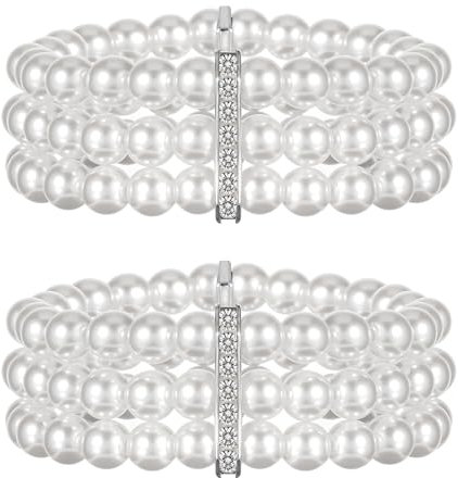 2 Stück Perlenarmband Weiß Süßwasserperlen Mehrschichtiges Armband mit Kristall Elegant für Damen Mädchen Hochzeitsschmuck
