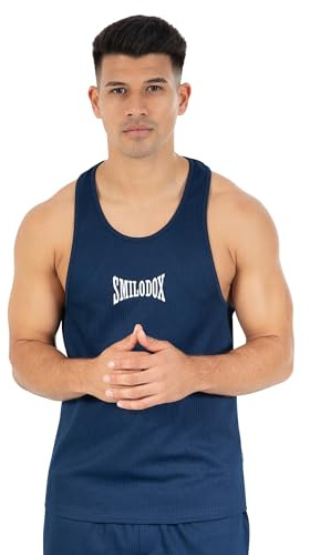 SMILODOX Stringer Herren Classic RIPP, Tank Top mit Rippstruktur, lockeres Racerback Unterhemd, Gym Shirt atmungsaktiv & pflegeleicht, Funktionsshirt mit Label Print für Fitness & Freizeit