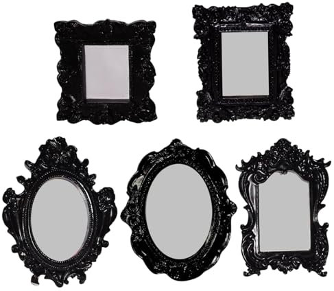 Squadra di immagini decorative da 5 pezzi, telaio fotografico ovale, fotogramma quadrato e rettangolare, cornici per immagini vintage nera, cornici per immagini in resina gotica per casa, hotel,