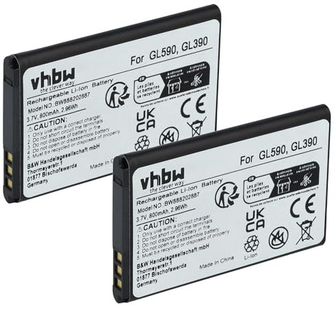 vhbw 2X Akku kompatibel mit Gigaset GL390, GL590 Handy Smartphone Senioren Telefon (800 mAh, 3,7 V, Li-Ion)