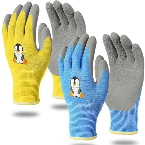 YIFLorine TANG Kinder Gartenhandschuhe,2 Paar Arbeitshandschuhe Kinder Cartoon Rutschfeste Schutzhandschuhe Schutzhandschuhe Handschuhe für Mädchen und Jungen (Größe 4, Alter 5-7)