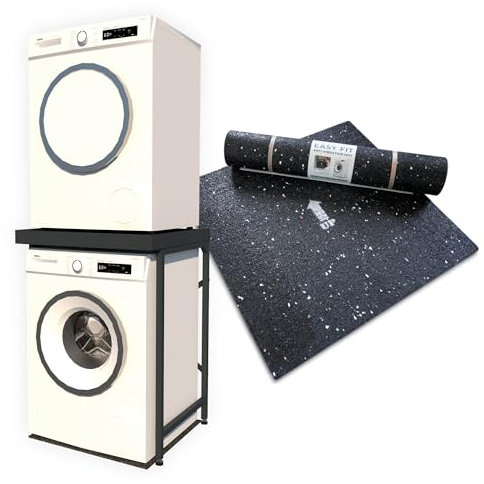 Appliance Stand - Grey with Worktop, Anti-Tip Plinth +1 Anti-Vibration Mat (600×600×8mm) | Heavy-Duty Washing Machine Stand & Universal Stacking Kit | Washer & Dryer Pedestal for Laundry