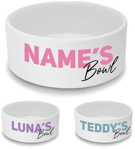 Personalised Ceramic Dog Bowl - Large White Pet Food Dish with Name's Bowl Design - Custom Name Dog Bowl 18cm Wide x 7cm Deep - Ideal for Medium to Large Dogs