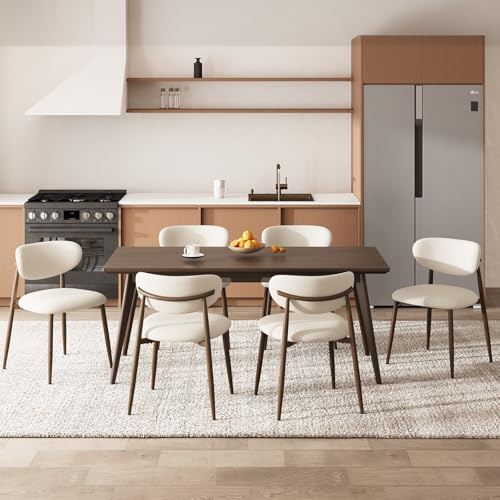 COLAMY Moderne Polsterstuhl Essstühle 6er Set, Küchenstuhl Esszimmerstühle mit Fester Rückenlehne, Stoff Esszimmerstühl mit Metallbeinen für Esszimmer, Küche, Restaurant, Beige