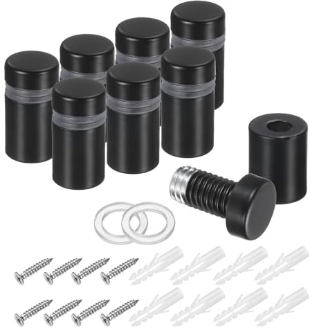 sourcing map 8Pcs Sign Standoff Screws, 15/32 x 25/32 Stainless Steel Wall Standoff Mount Hardware Advertising Glass Nail for Glass Acrylic Panel Picture Frame, Black