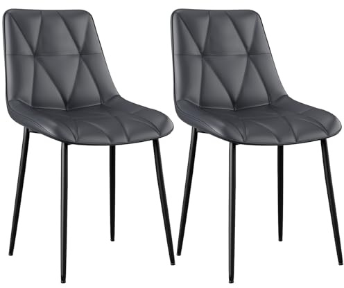Clevich Esszimmerstühle 2er Set, Bis 200 kg, PU Polsterstuhl, Metallbeine, Stabil, Komfortabel, Einfache Montage, Küchenstühle 81x57x50CM (Grau, 2 Stück)