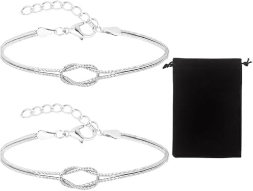 DULFAX 2 Armband Silber 925 Damen, Paar Armbänder, Liebesknoten Armbänder, Verstellbare Stapelbare Herz Knoten Armband Paare Geschenke, Frauen Geschenke Zum Geburtstag
