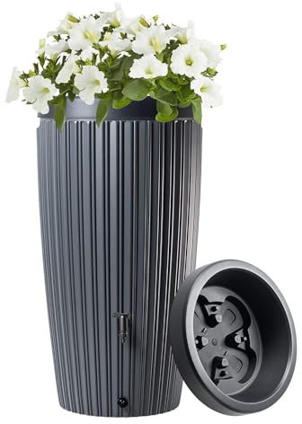 Regentonne 240L mit Deckel & Auslaufhahn – Design Regenwassertonne, Wasserfass für Garten & Terrasse – Farbe Anthrazit – UV-beständig & frostfest (Anthrazit)