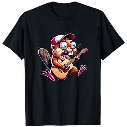 Lustiger Biber Spielt Gitarre Cartoon Musik Cap T-Shirt